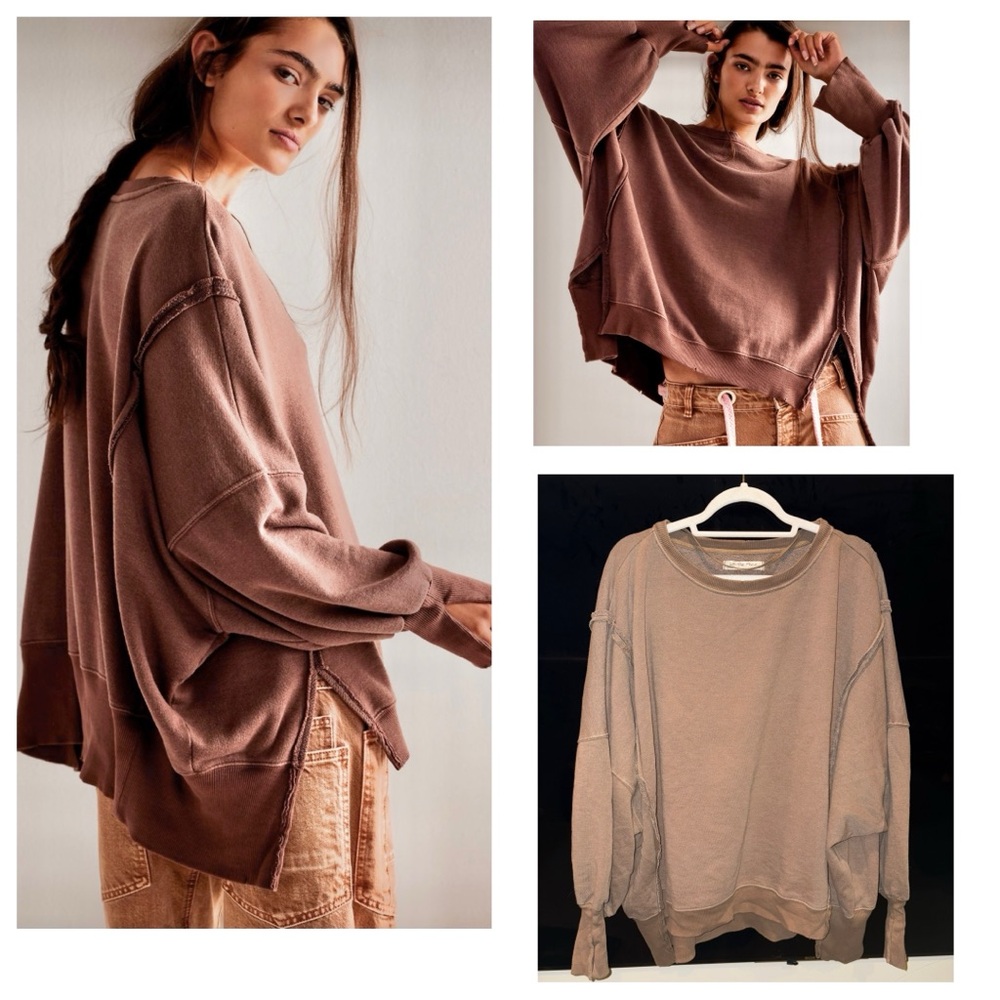 NEW Free People x We The Free Camden Sweatshirt in Brown
